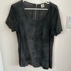 Ecru Suede Short Sleeve Top Large